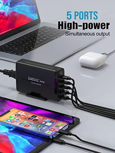 KOCKA IZOM Gyors USB C Asztali/Utazási PD Töltő (Akár 245W) 5 Portok (3 USB C & 2 USB-A) GaN Kompatibilis a Legtöbb Laptop,