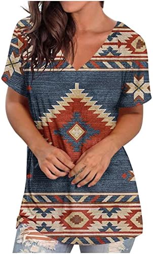 V Neck póló Női Törzsi Azték Nyomtatás Nyári Felsők Laza Alkalmi Hawaii Blúz Vintage Etnikai Geometriai Tshirt