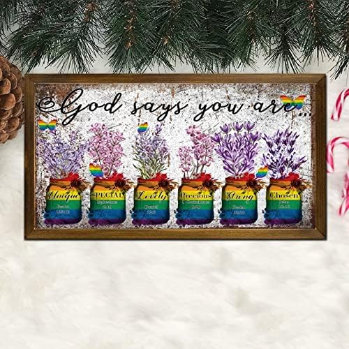 LMBT Vallási Inspiráló Keretes Fa Jelek Isten azt Mondja, Te vagy a Fa Blokk Emléktábla Vintage Büszkeség Biszexuális Wall