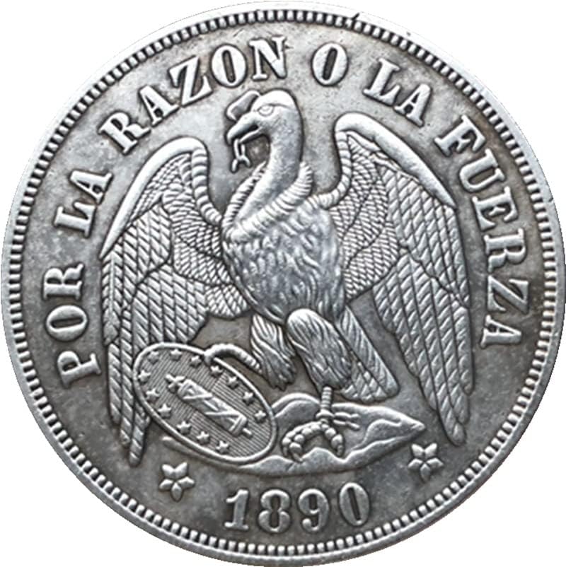 1890-ben a Chilei Érmék 37MM Réz ezüstözött Antik Érmék, Érme, kézműves Gyűjtemény Csapás