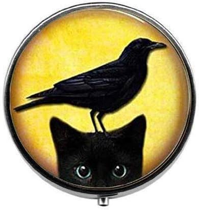 Titokzatos Fekete Macska-Varjú - Art Fotó Tabletta Doboz Varázsa Tabletta Doboz - Üveg Candy Doboz