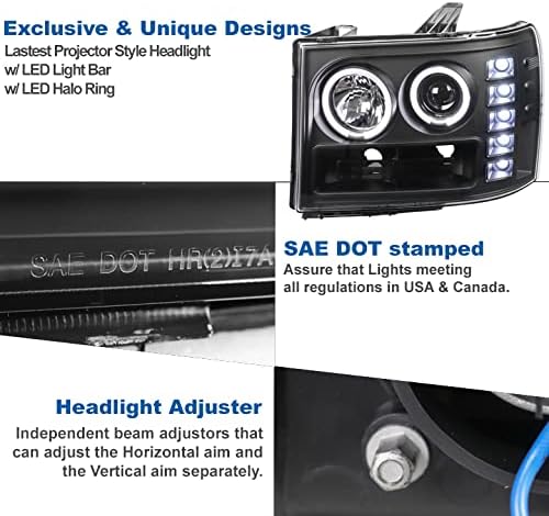 ZMAUTOPARTS LED-Halo-Vetítő Fényszórók Fekete w/6 Fehér DRL Kompatibilis a 2007-2013-as GMC Sierra 1500 2500HD 3500HD