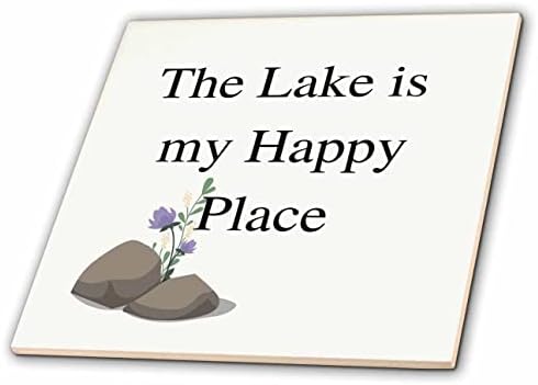 3dRose Kép egy virág, a kő, a szöveg a tó a helyet, ahol boldog - Csempe (ct-364426-7)