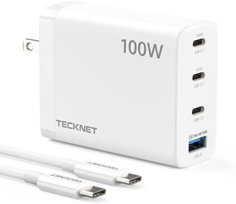 100W USB-C Fali Töltő, TECKNET GaN ⅲ Hordozható USB-C, Gyors Töltő Blokk C Típusú Kábel, PD Adapter iPhone 14/14 Pro, MacBook,