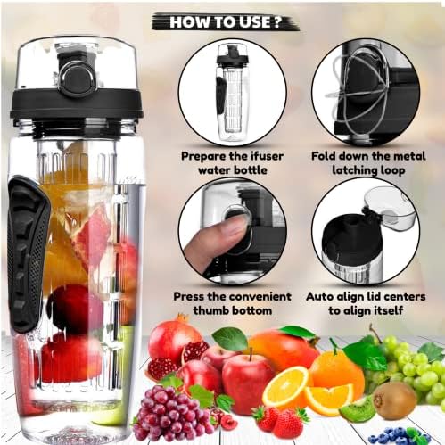 Gyümölcs Infúzió Palack (32oz) - Környezetbarát BPA Mentes, szivárgásmentes Műanyag Diffúzor vizes Palackok a Szűrő | Anti-Slip