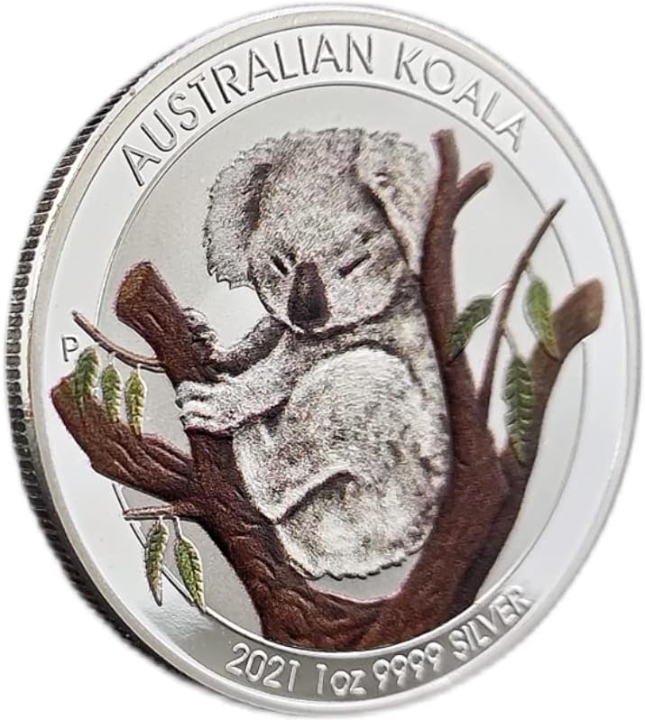 2021 Koala Emlékérme Állati Szerencse Érme Ausztrál Koala Koala Érme Festett Ezüstözött Külföldi Pénznem