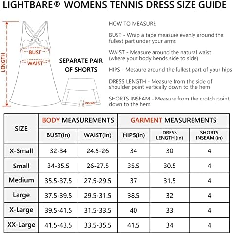 Lightbare Női Tenisz Ruha, Beépített Melltartó & Levehető Nadrág Állítható Pántok UPF 50+ Gyors Száraz
