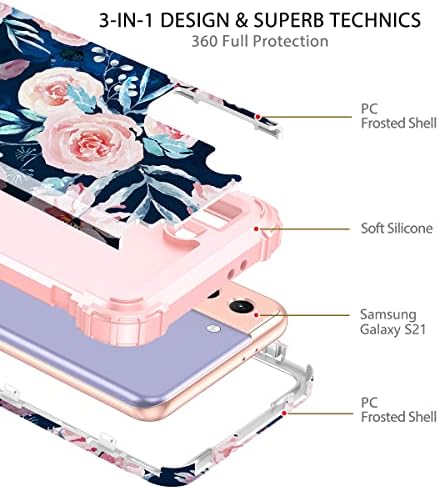 Hekodonk Galaxy S21 az Esetben, nagy teherbírású Ütésálló Védelem Kemény Műanyag+Szilikon Gumi Hibrid védőtok Samsung Galaxy