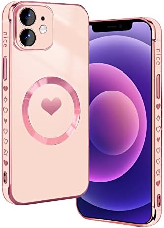 TQLGY iPhone 12 Esetben Mágneses Verzió Működik MagSafe Teljes Kamera lencsevédő Megerősített Sarkok Aranyos Szerelmes Szív