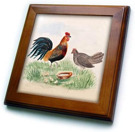 3dRose Kép Csirke Család Akvarell Festmény Kakas, Tyúk meg. Keretes Lapok (ft-371867-1)