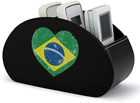 Brazília Retro Szív Alakú Zászló Távirányító tartó/Caddy/Doboz/Tálca 5 Rekeszes PU Bőr Szervező Aranyos Nyomtatott Minta
