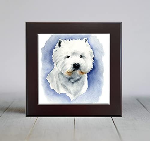West Highland Terrier Hagyományos Akvarell Kutya Művészeti Dekoratív Cserép (6 X 6 Keretes)