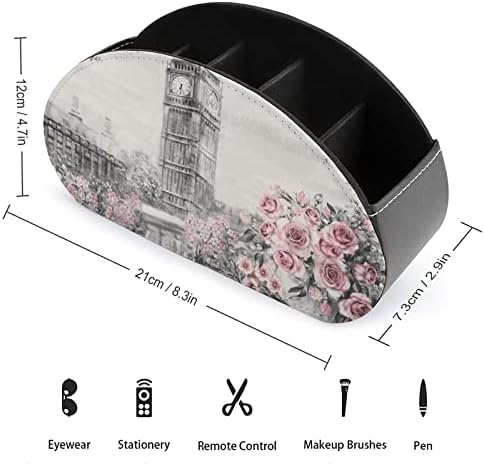 A brit Big Ben a Rózsaszín Virágok Bőr Távirányító tartó, Vicces Caddy Tároló Doboz Asztali Szervező 5 Rekesz TV-készülék